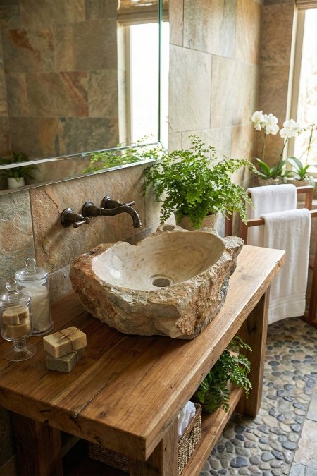 حوض مغسلة حجري طبيعي خام – 34×45 سم